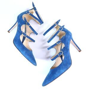 MARION PARKE Mitchell Blue Suede Caged Heel Multi Buckle Women's 36/US 6